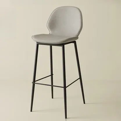 Saddle Leather Curved Back Kitchen Bar Stools with Footrest Image - 14