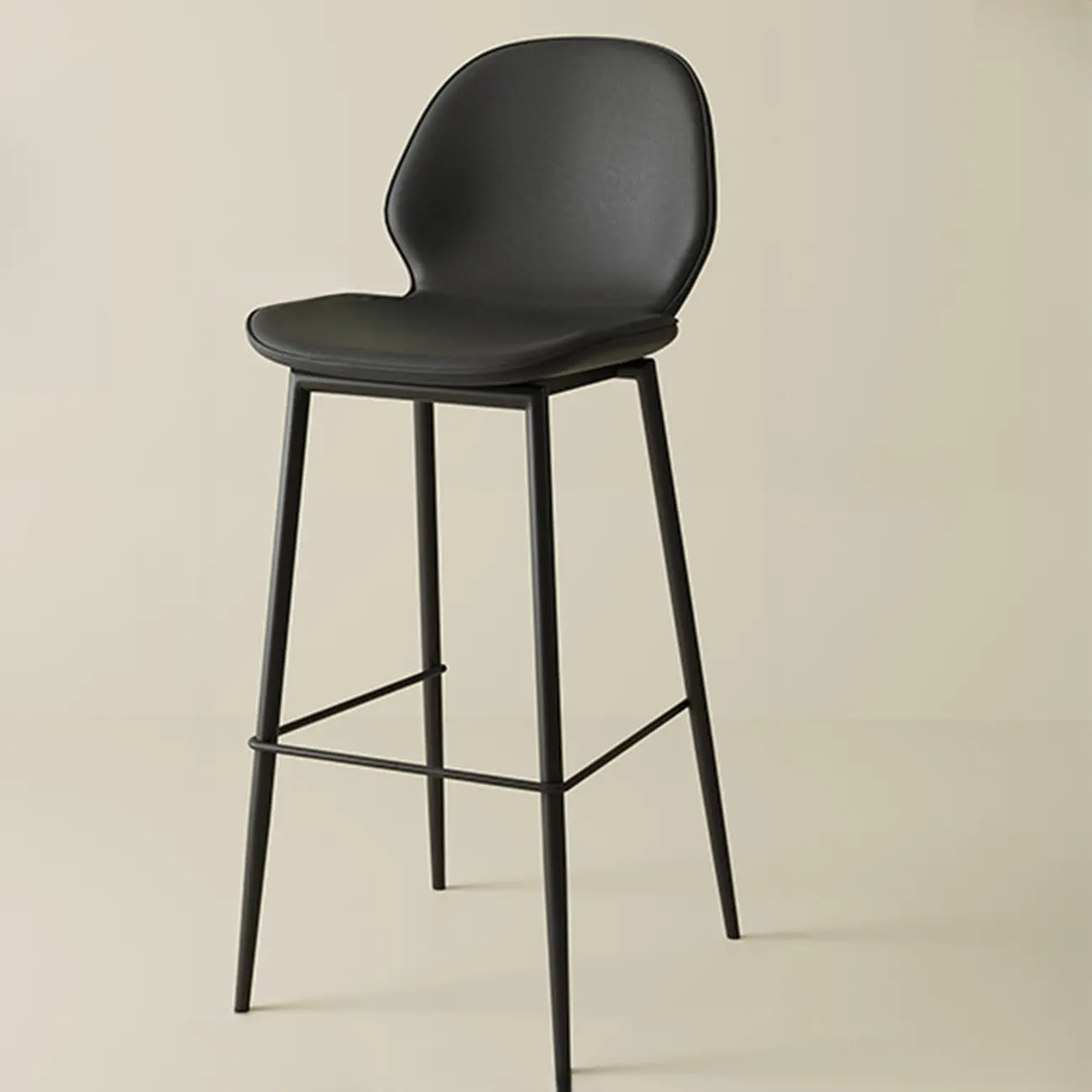 Saddle Leather Curved Back Kitchen Bar Stools with Footrest Image - 15 | homeyfad