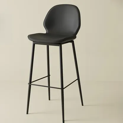 Saddle Leather Curved Back Kitchen Bar Stools with Footrest Image - 15