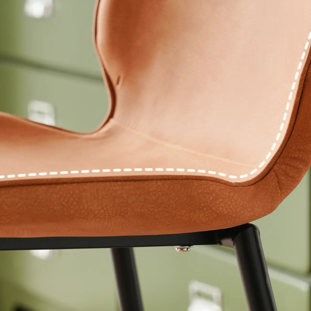 Saddle Leather Curved Back Kitchen Bar Stools with Footrest Image - 6 | homeyfad