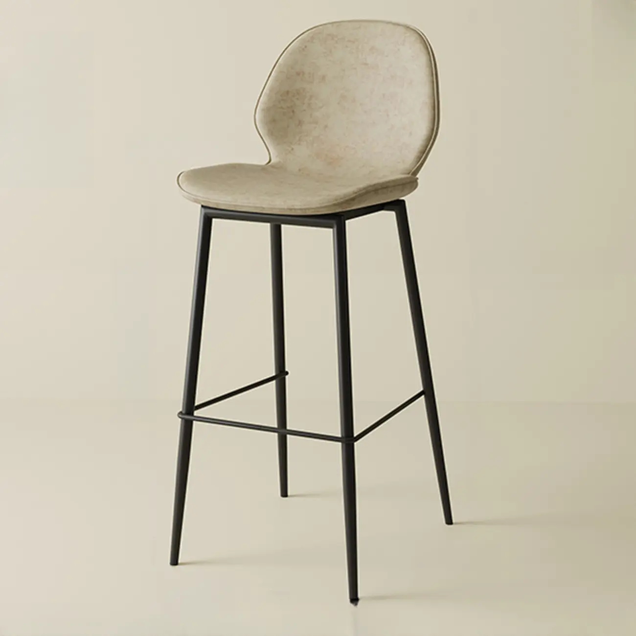 Saddle Leather Curved Back Kitchen Bar Stools with Footrest Image - 16 | homeyfad