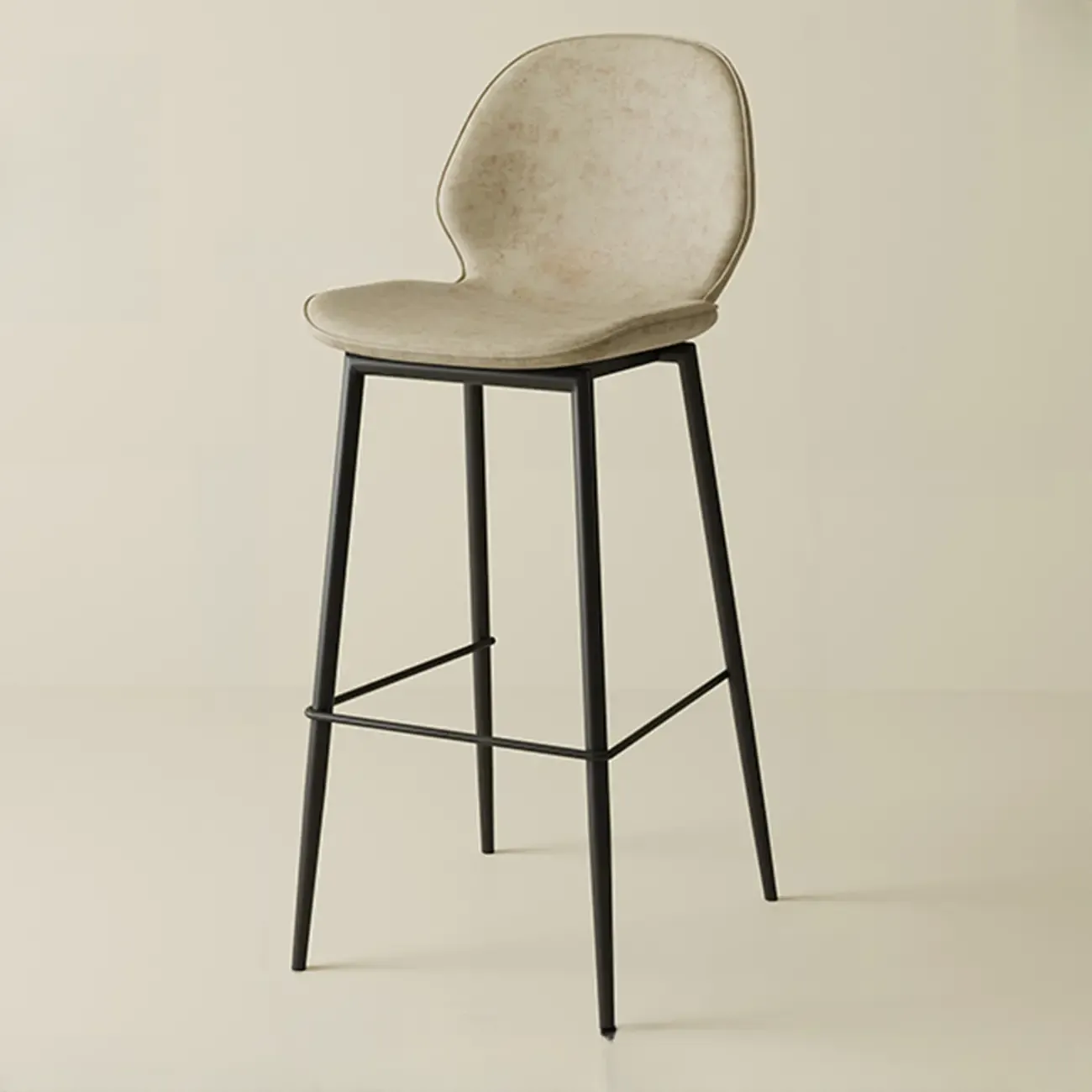 Saddle Leather Curved Back Kitchen Bar Stools with Footrest Image - 16