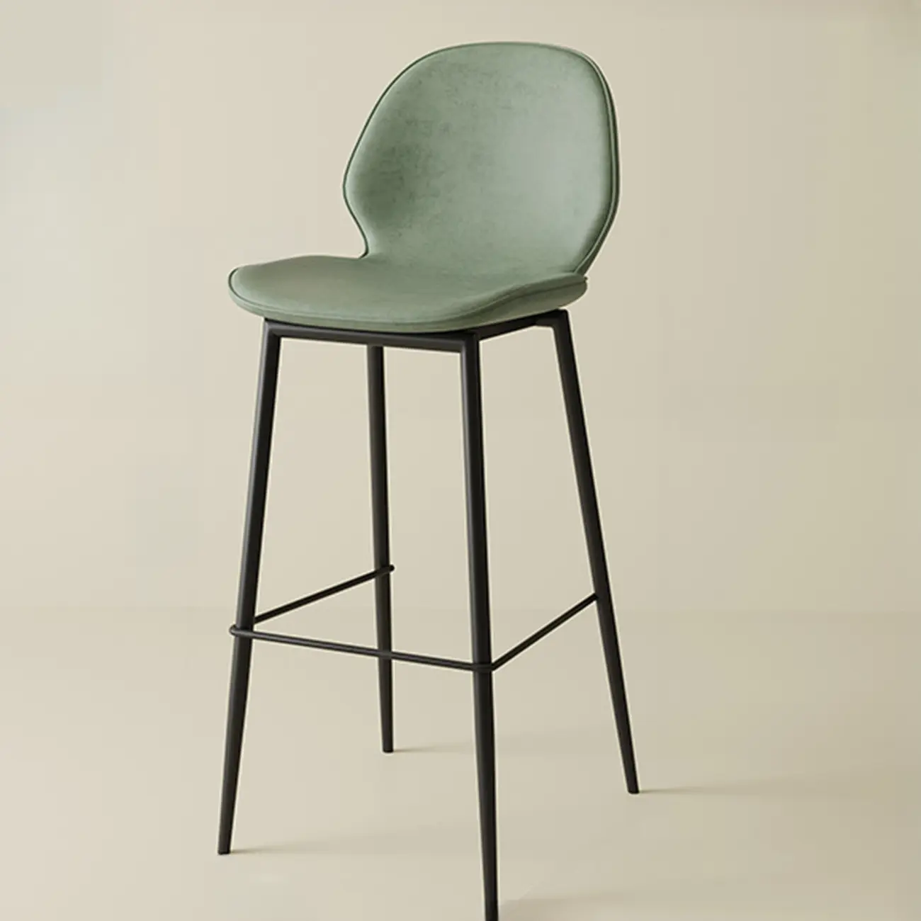 Saddle Leather Curved Back Kitchen Bar Stools with Footrest Image - 17 | homeyfad