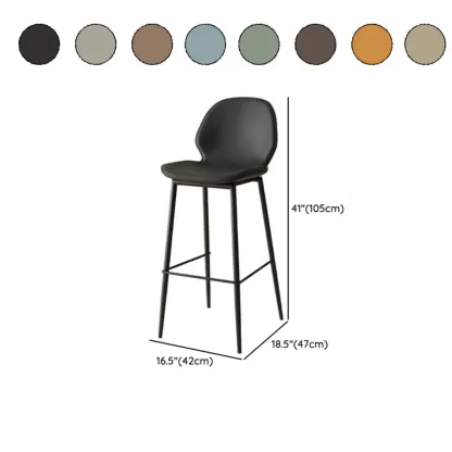 Saddle Leather Curved Back Kitchen Bar Stools with Footrest #size