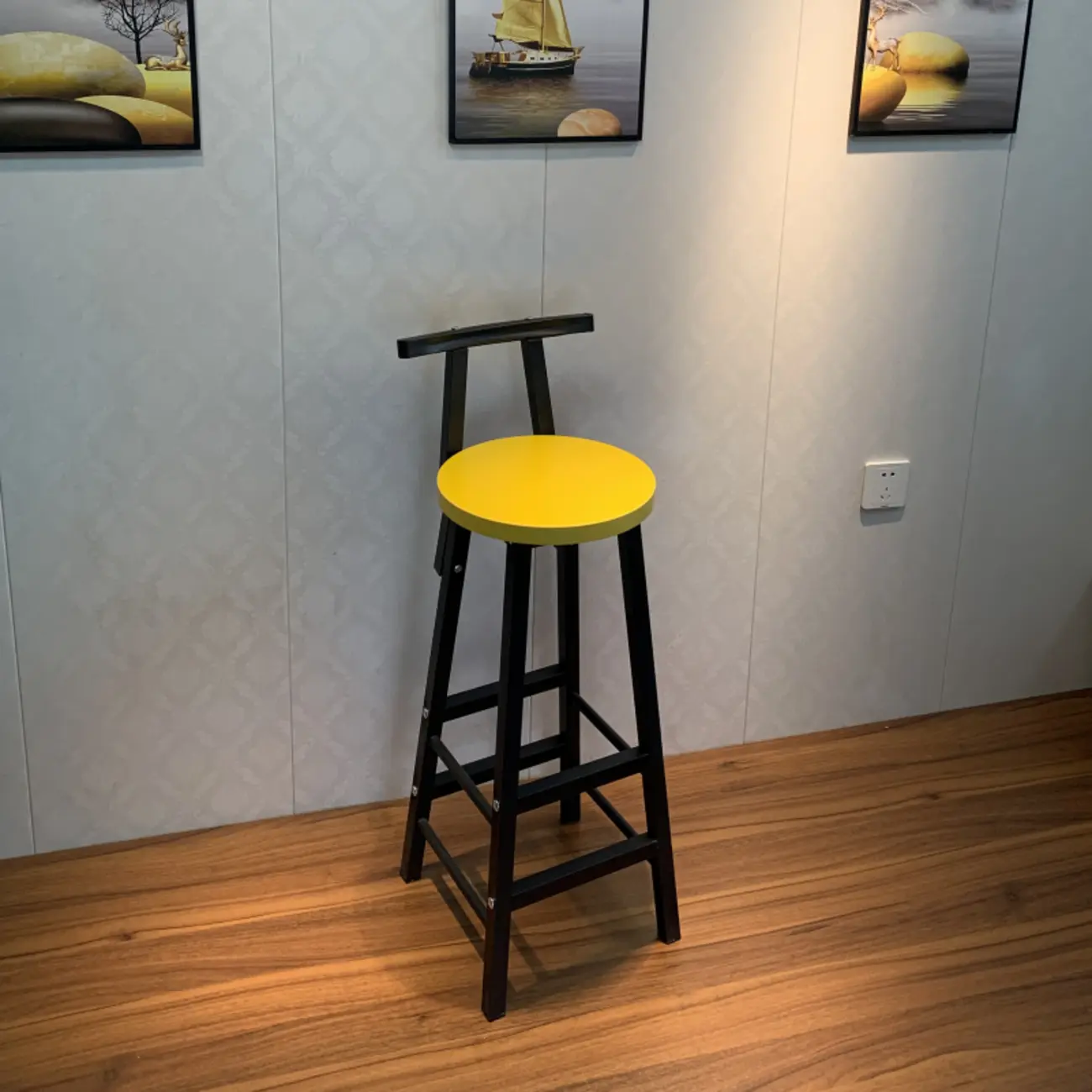 Round Wooden Seat Low Back Bar Stools with Footrest Image - 2 | homeyfad