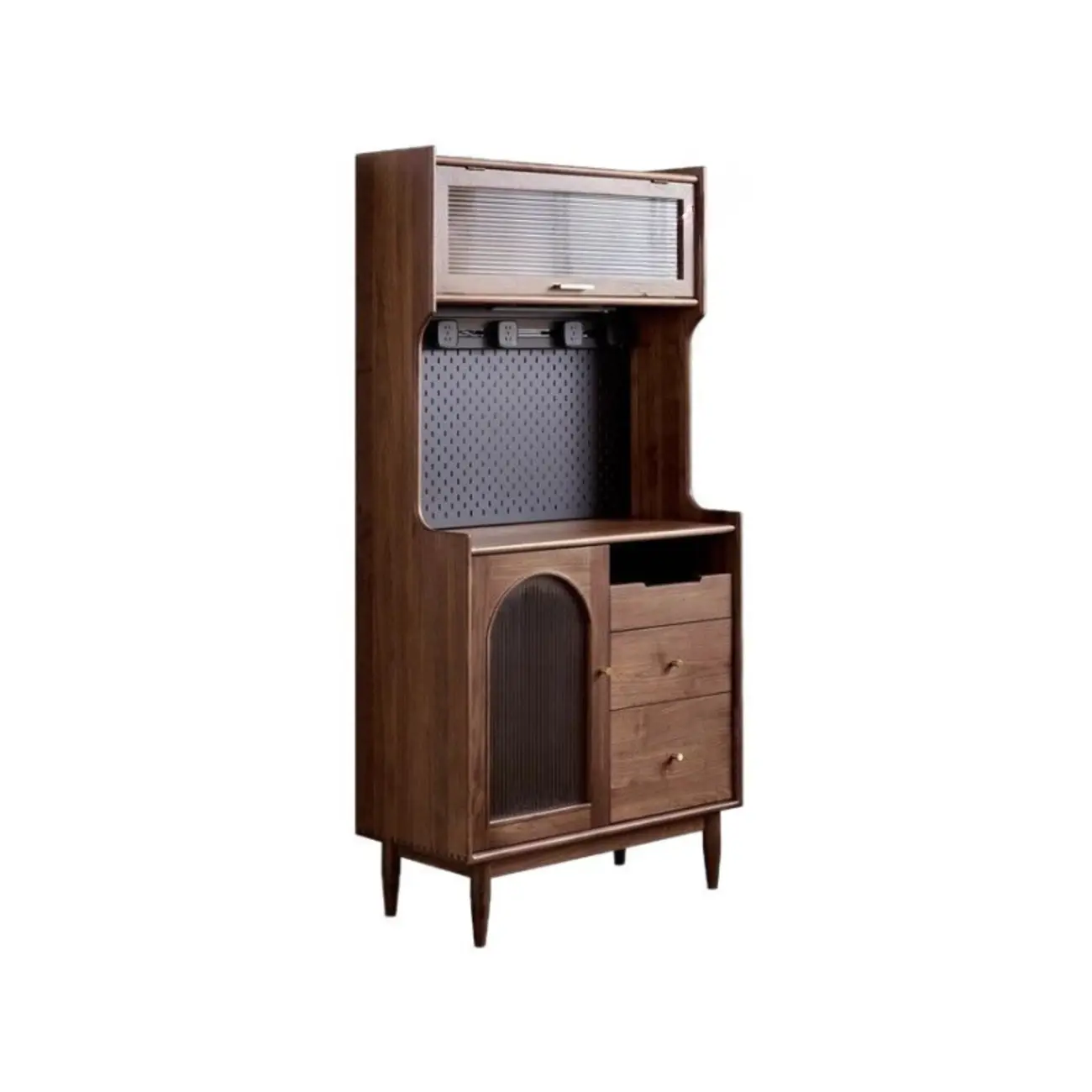 Lighting Brown Wooden Kitchen Buffet Cabinet with Hutch Image - 9 | homeyfad
