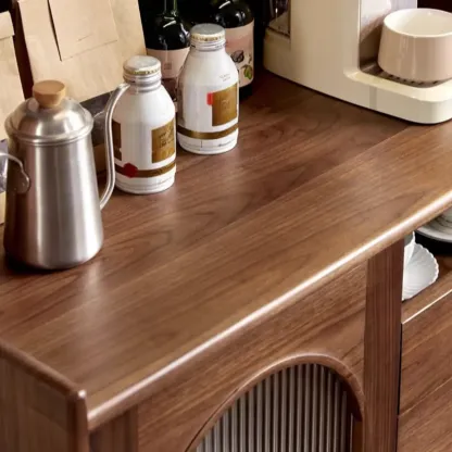 Lighting Brown Wooden Kitchen Buffet Cabinet with Hutch Image - 8