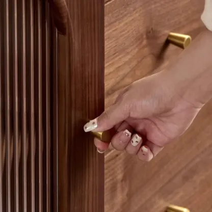 Lighting Brown Wooden Kitchen Buffet Cabinet with Hutch Image - 3