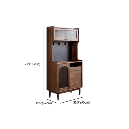 Lighting Brown Wooden Kitchen Buffet Cabinet with Hutch Image - 11