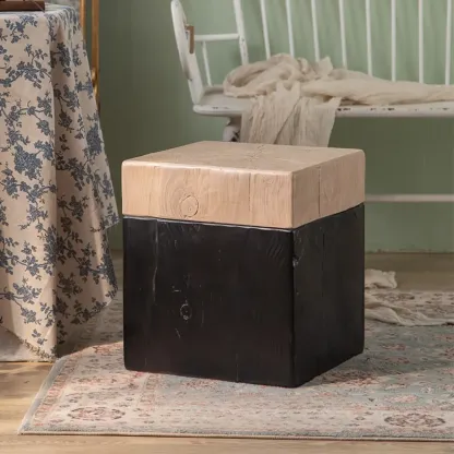 Elegant Drum Design White Wooden Side Table Image - 5