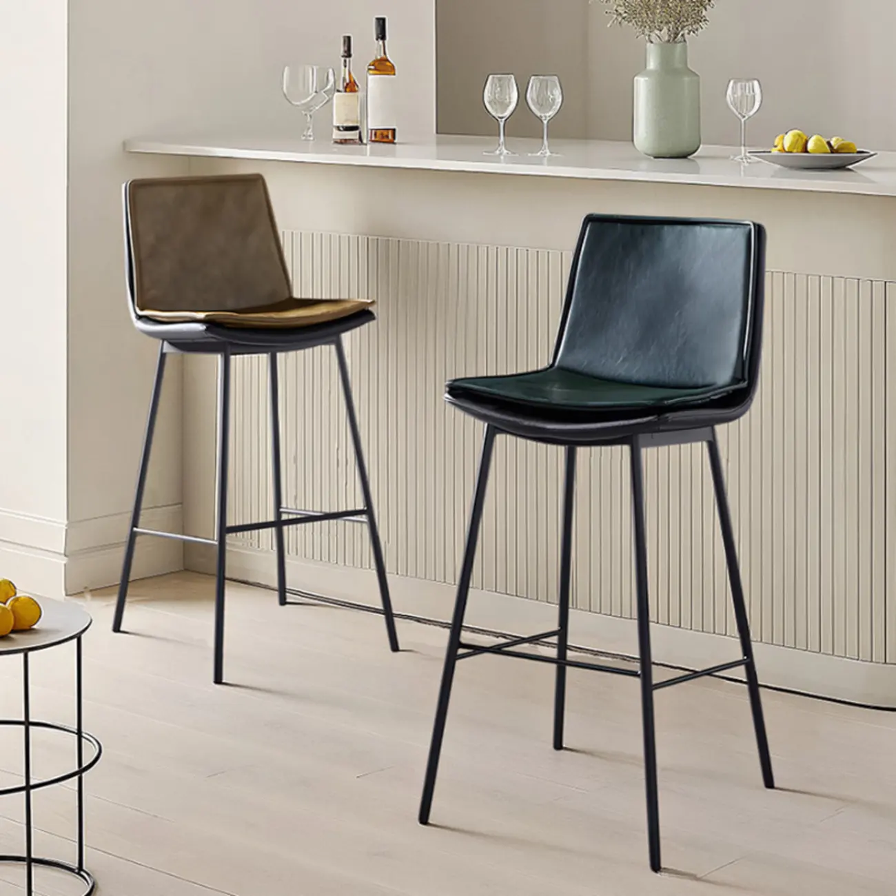 Simplistic Leather Bar Stool  with Backrest and Foot Support Image - 1 | homeyfad