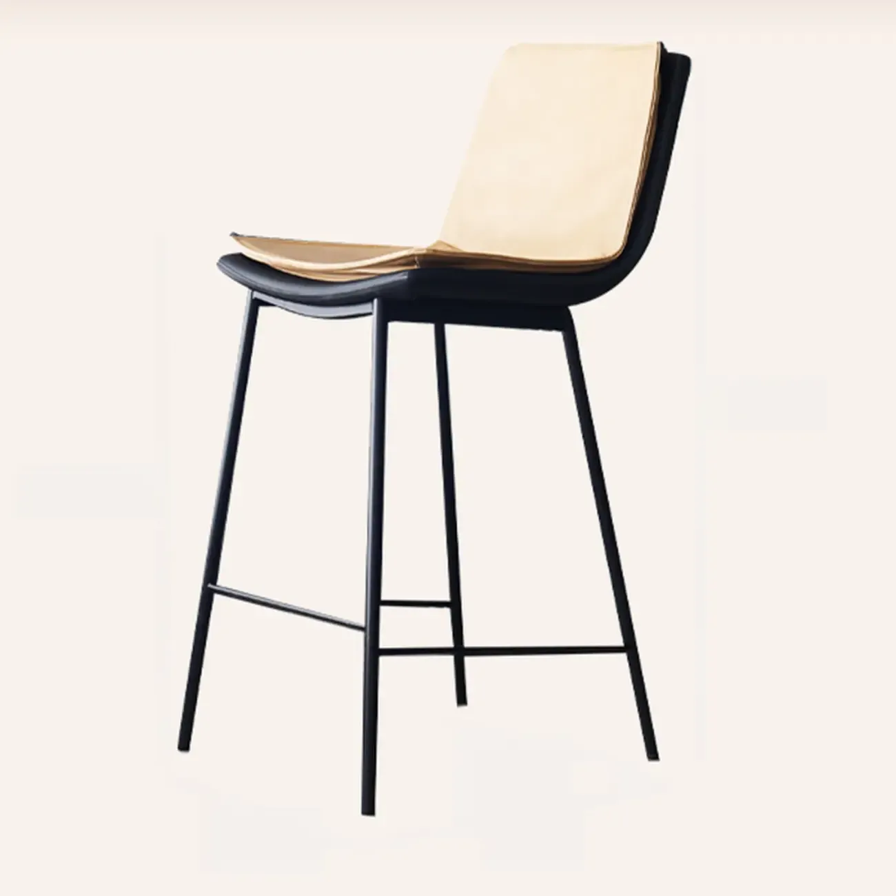 Simplistic Leather Bar Stool  with Backrest and Foot Support Image - 4