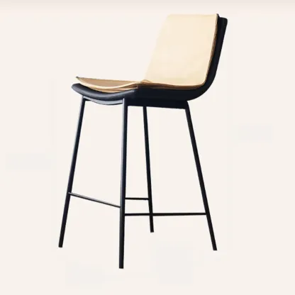 Simplistic Leather Bar Stool  with Backrest and Foot Support Image - 4