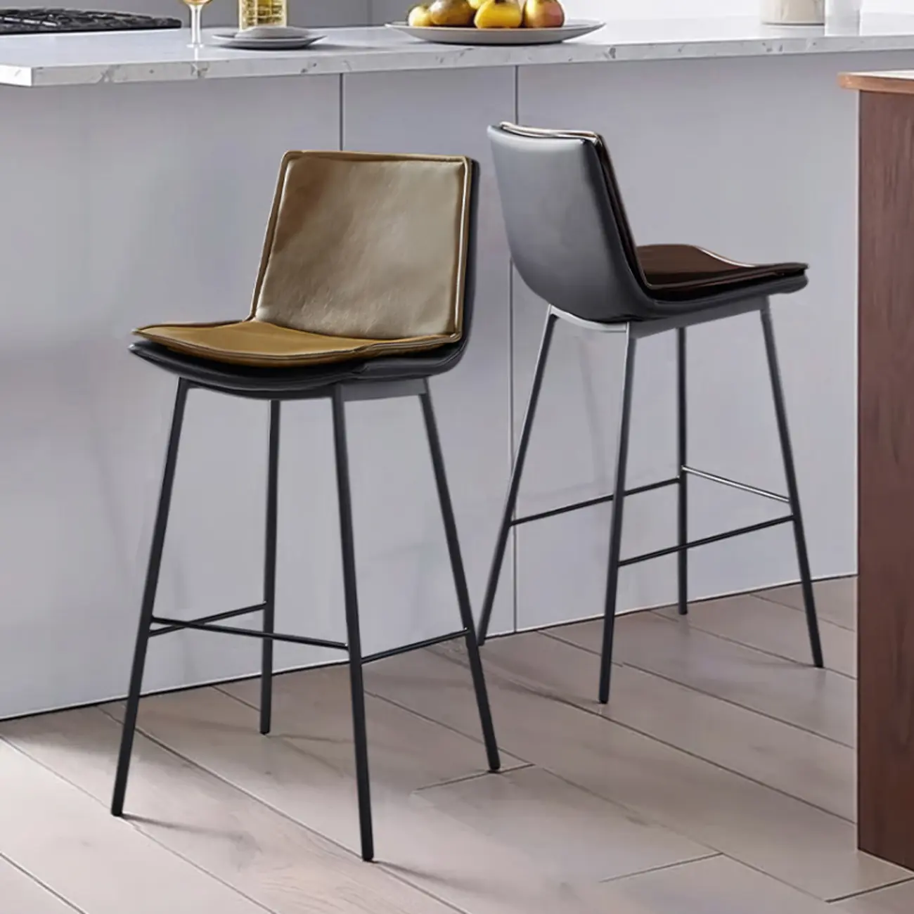Simplistic Leather Bar Stool  with Backrest and Foot Support Image - 14 | homeyfad
