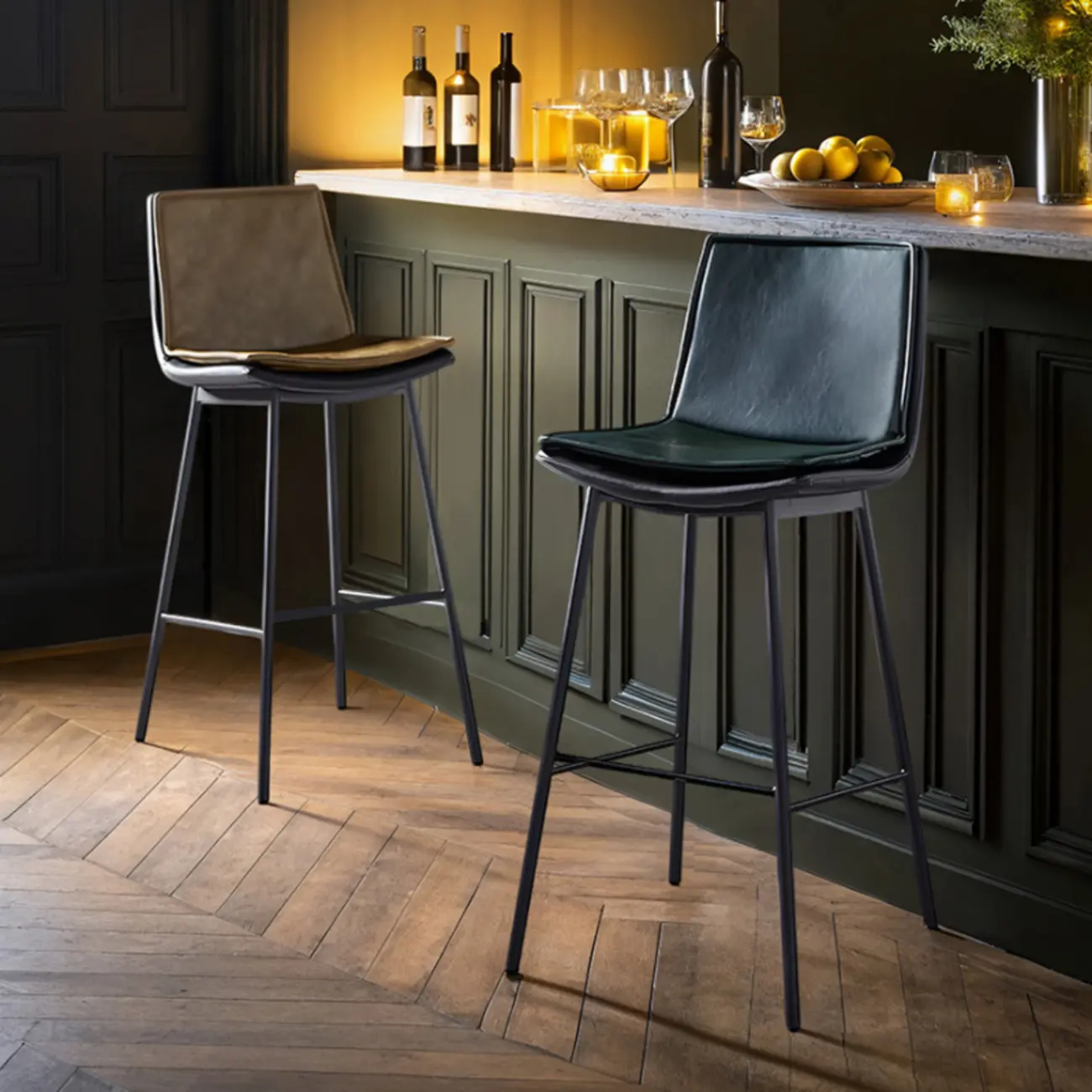 Simplistic Leather Bar Stool  with Backrest and Foot Support Image - 15 | homeyfad