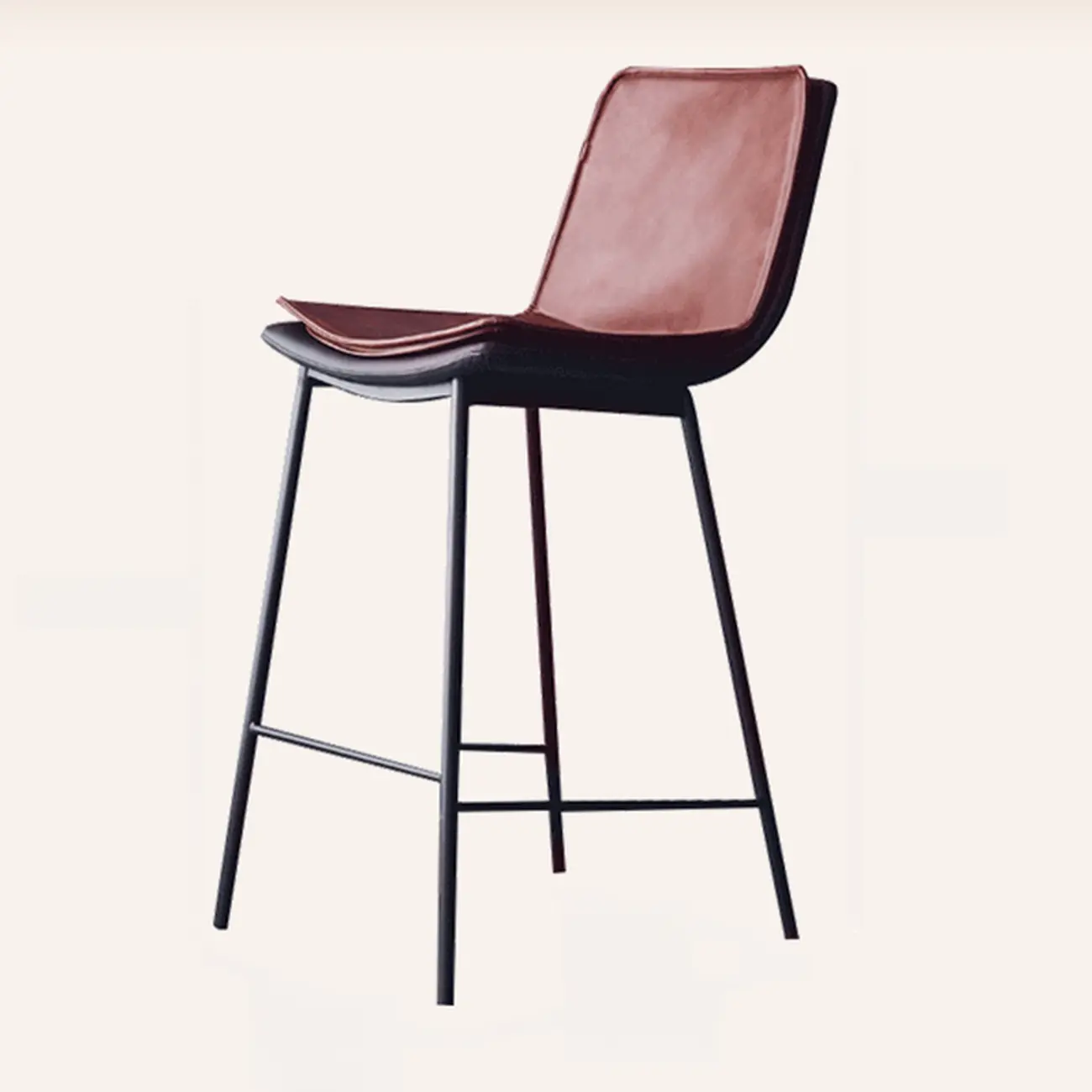 Simplistic Leather Bar Stool  with Backrest and Foot Support Image - 6 | homeyfad