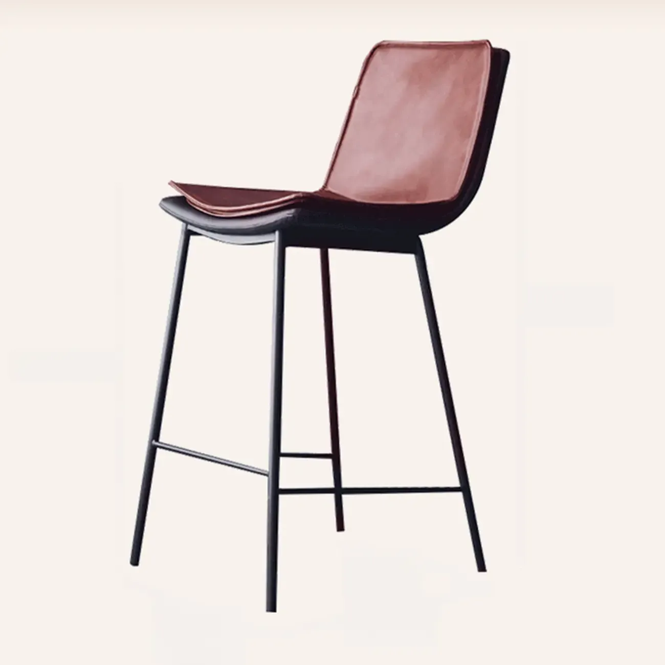 Simplistic Leather Bar Stool  with Backrest and Foot Support Image - 6