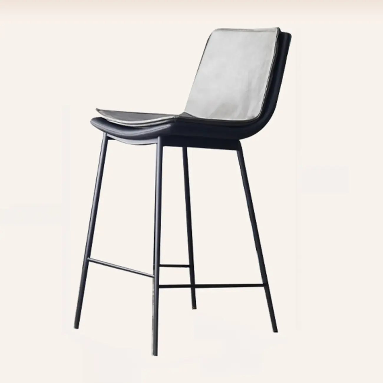 Simplistic Leather Bar Stool  with Backrest and Foot Support Image - 5