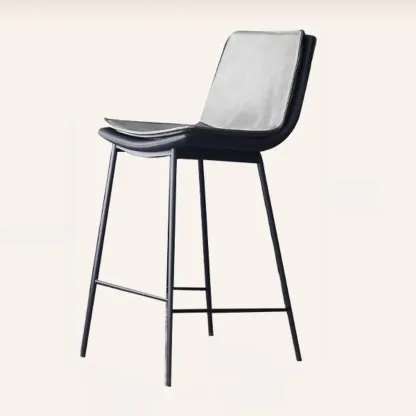 Simplistic Leather Bar Stool  with Backrest and Foot Support Image - 5