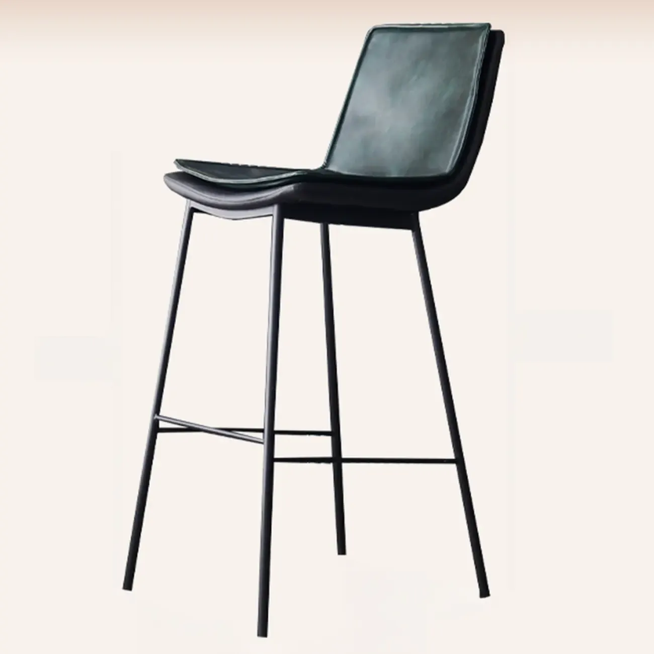 Simplistic Leather Bar Stool  with Backrest and Foot Support Image - 11