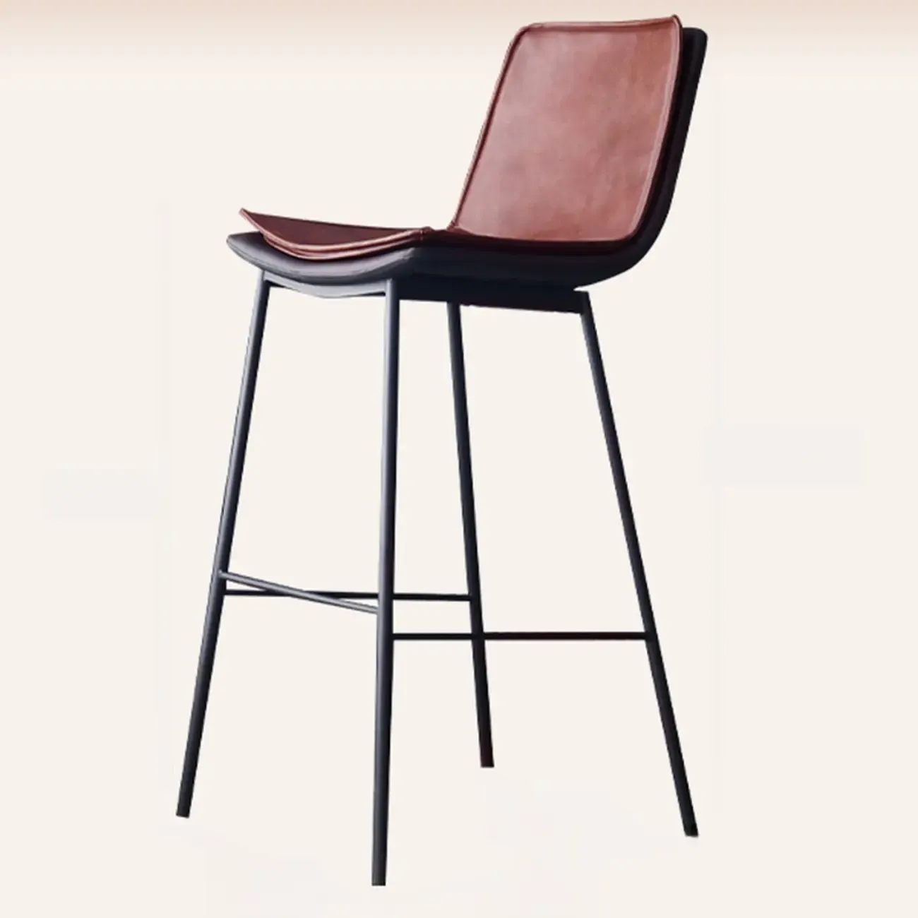 Simplistic Leather Bar Stool  with Backrest and Foot Support Image - 3
