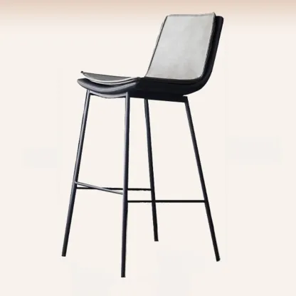 Simplistic Leather Bar Stool  with Backrest and Foot Support Image - 12