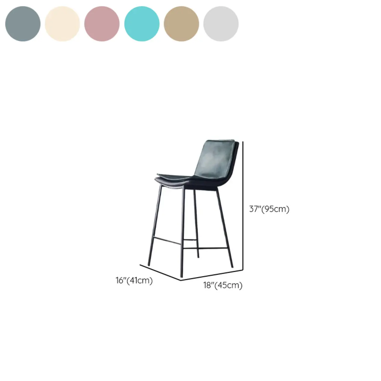 Simplistic Leather Bar Stool with Backrest and Foot Support #size