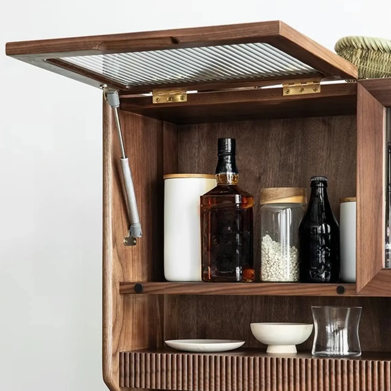 Kitchen Brown Wooden Open Storage Sideboard with Hutch Image - 4 | homeyfad