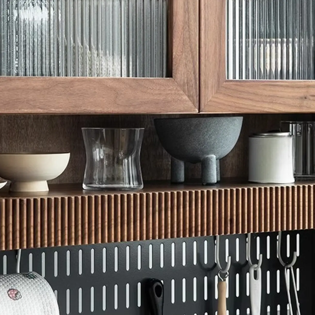 Kitchen Brown Wooden Open Storage Sideboard with Hutch Image - 7 | homeyfad