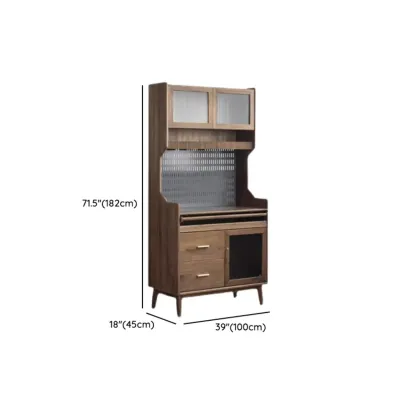 Kitchen Brown Wooden Open Storage Sideboard with Hutch #size