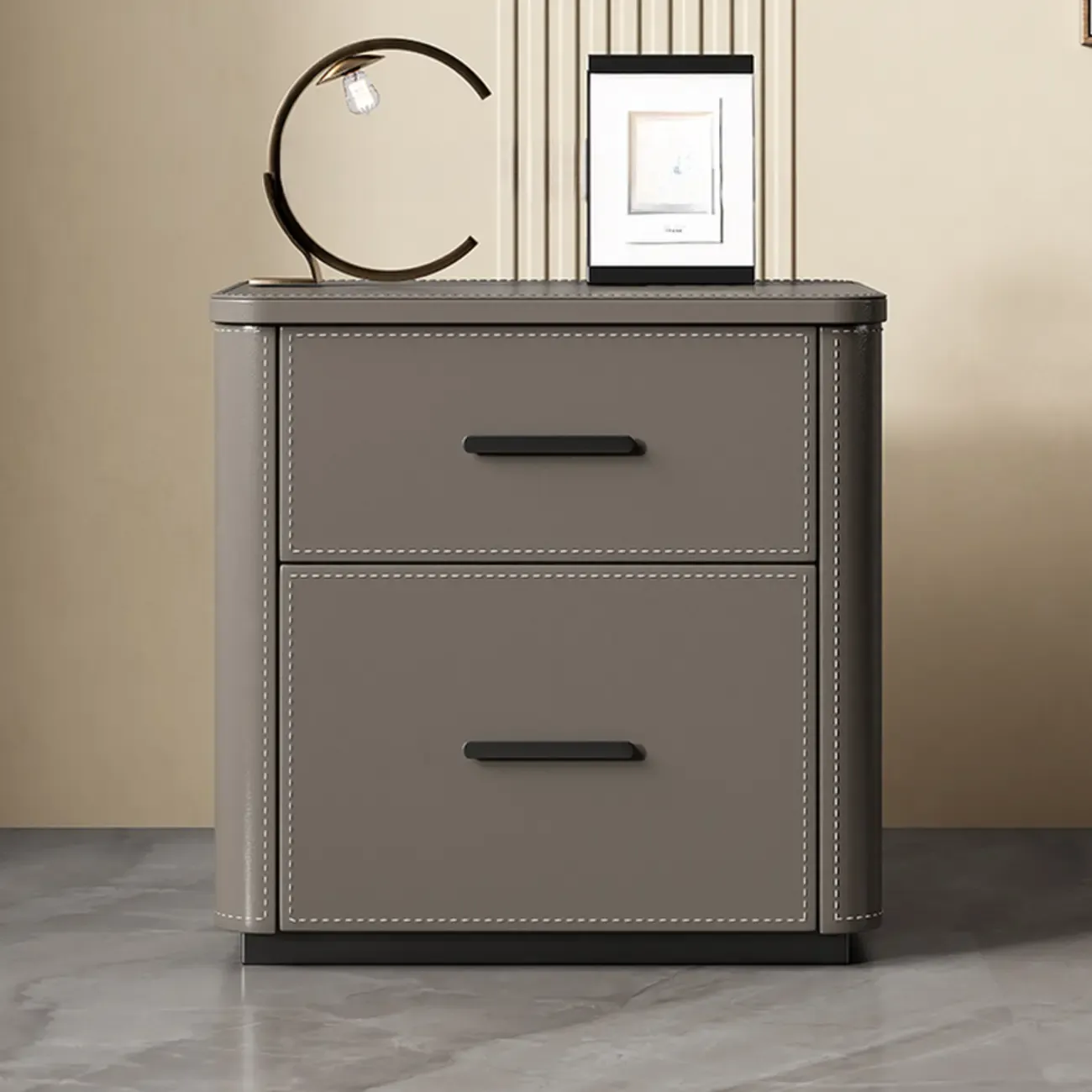 Modern Pine Wood Top 2 Drawers Nightstand Image - 1