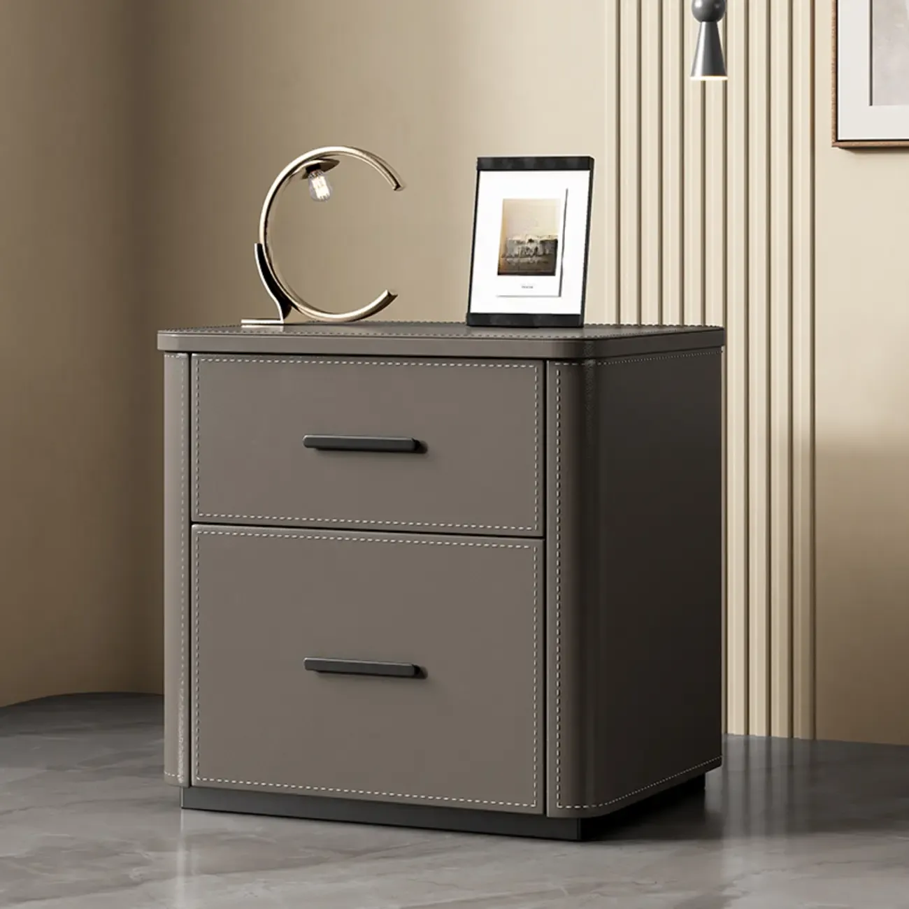 Modern Pine Wood Top 2 Drawers Nightstand Image - 2