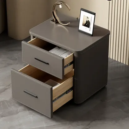 Modern Pine Wood Top 2 Drawers Nightstand Image - 4