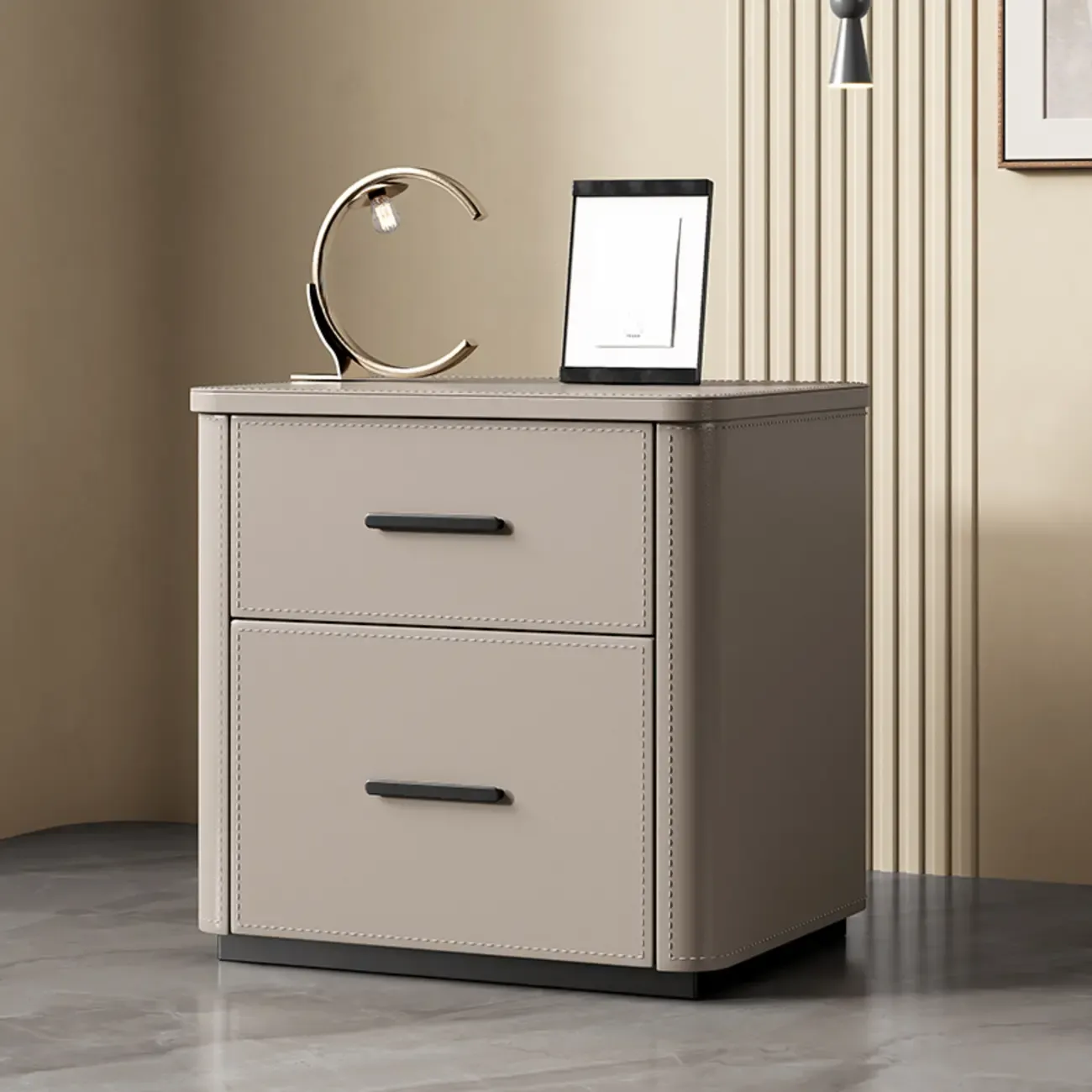 Modern Pine Wood Top 2 Drawers Nightstand Image - 5