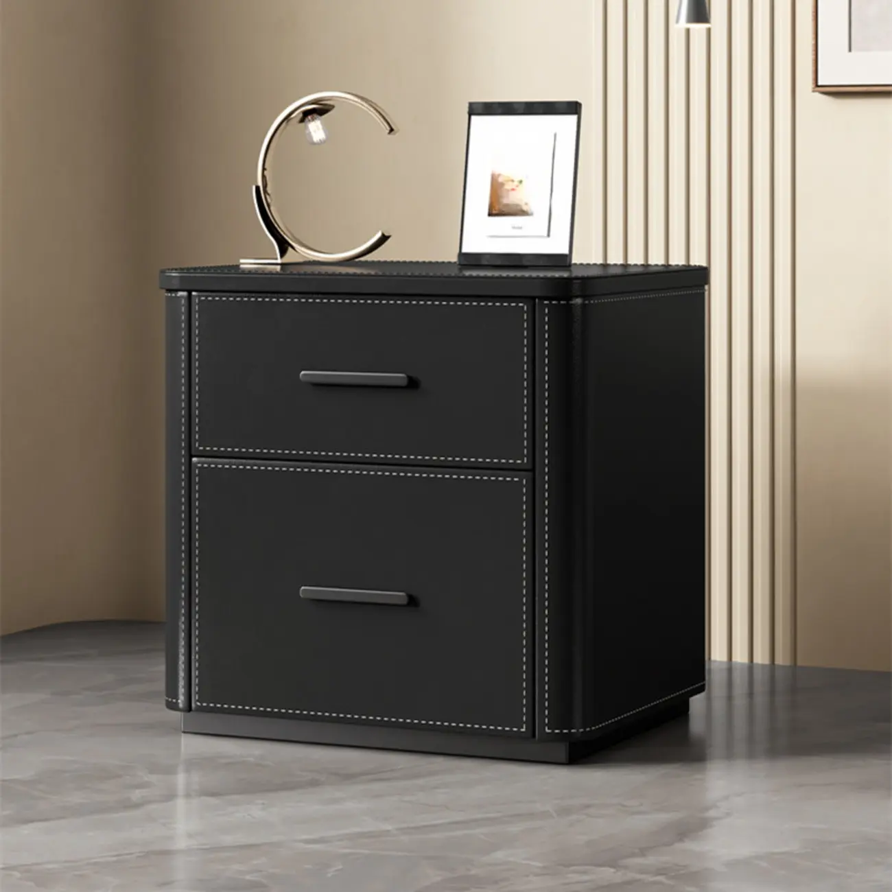 Modern Pine Wood Top 2 Drawers Nightstand Image - 7 | homeyfad