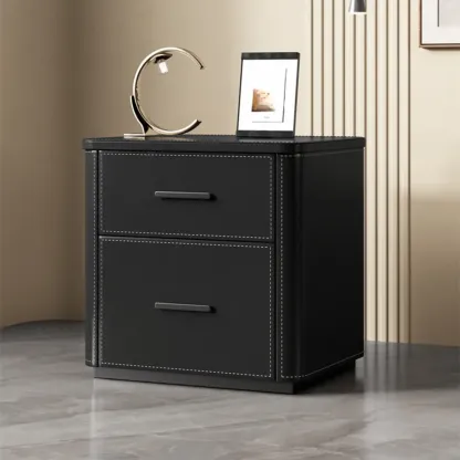 Modern Pine Wood Top 2 Drawers Nightstand Image - 7