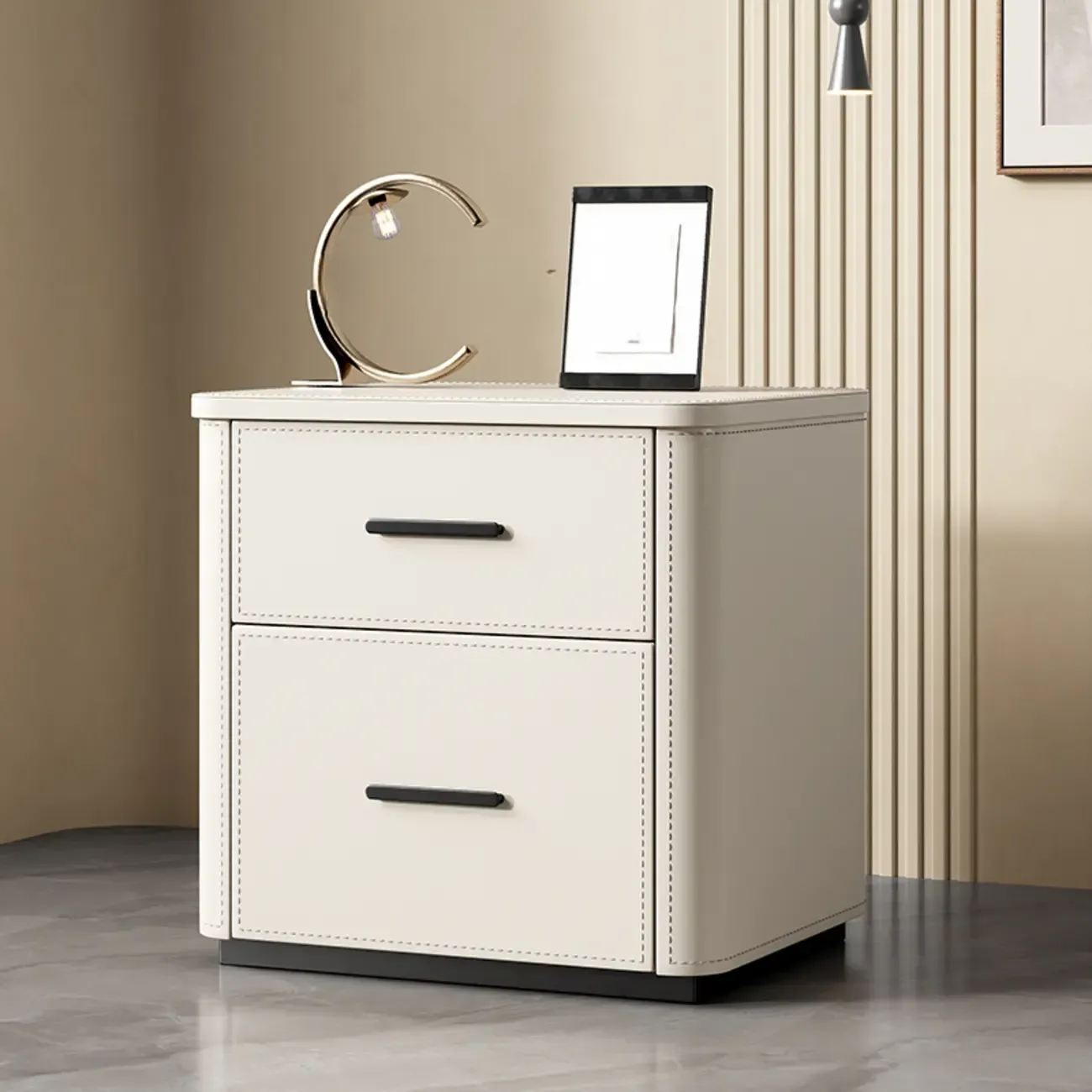 Modern Pine Wood Top 2 Drawers Nightstand Image - 9