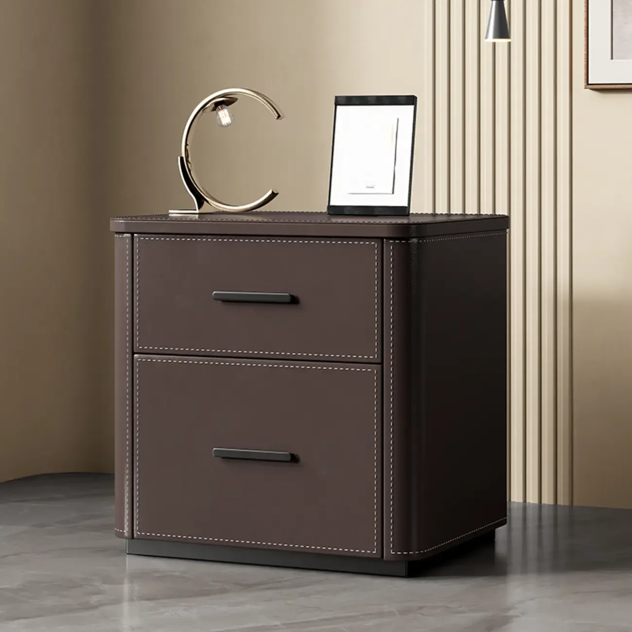 Modern Pine Wood Top 2 Drawers Nightstand Image - 12
