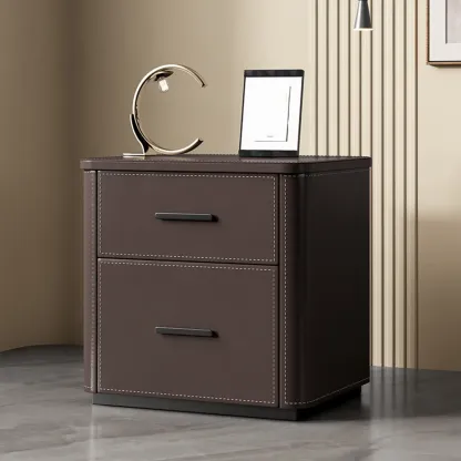 Modern Pine Wood Top 2 Drawers Nightstand Image - 12