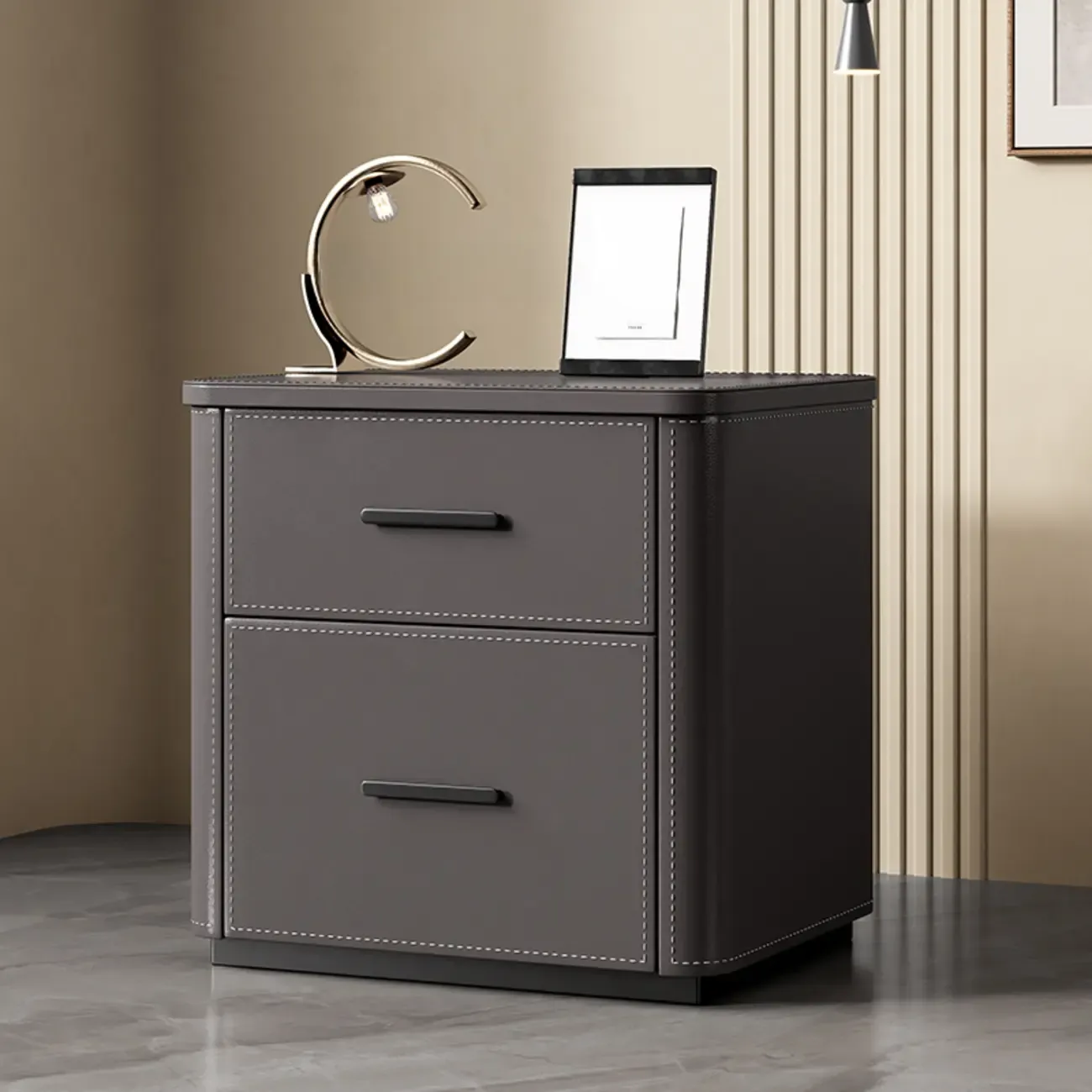 Modern Pine Wood Top 2 Drawers Nightstand Image - 14
