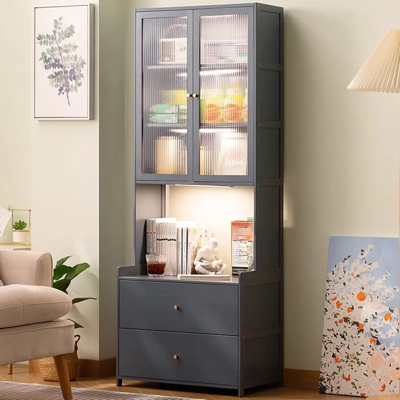 Grey Shelf Organizer with 2 Drawers and Synthetic Door Image - 1 | homeyfad