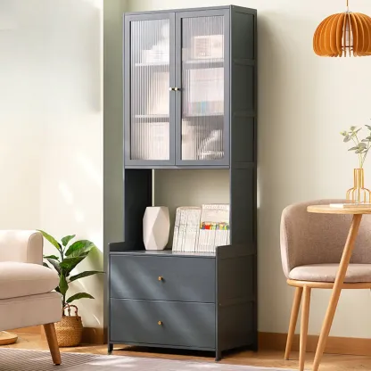 Grey Shelf Organizer with 2 Drawers and Synthetic Door Image - 4