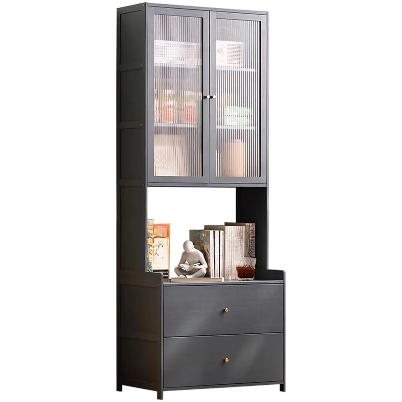 Grey Shelf Organizer with 2 Drawers and Synthetic Door Image - 10 | homeyfad