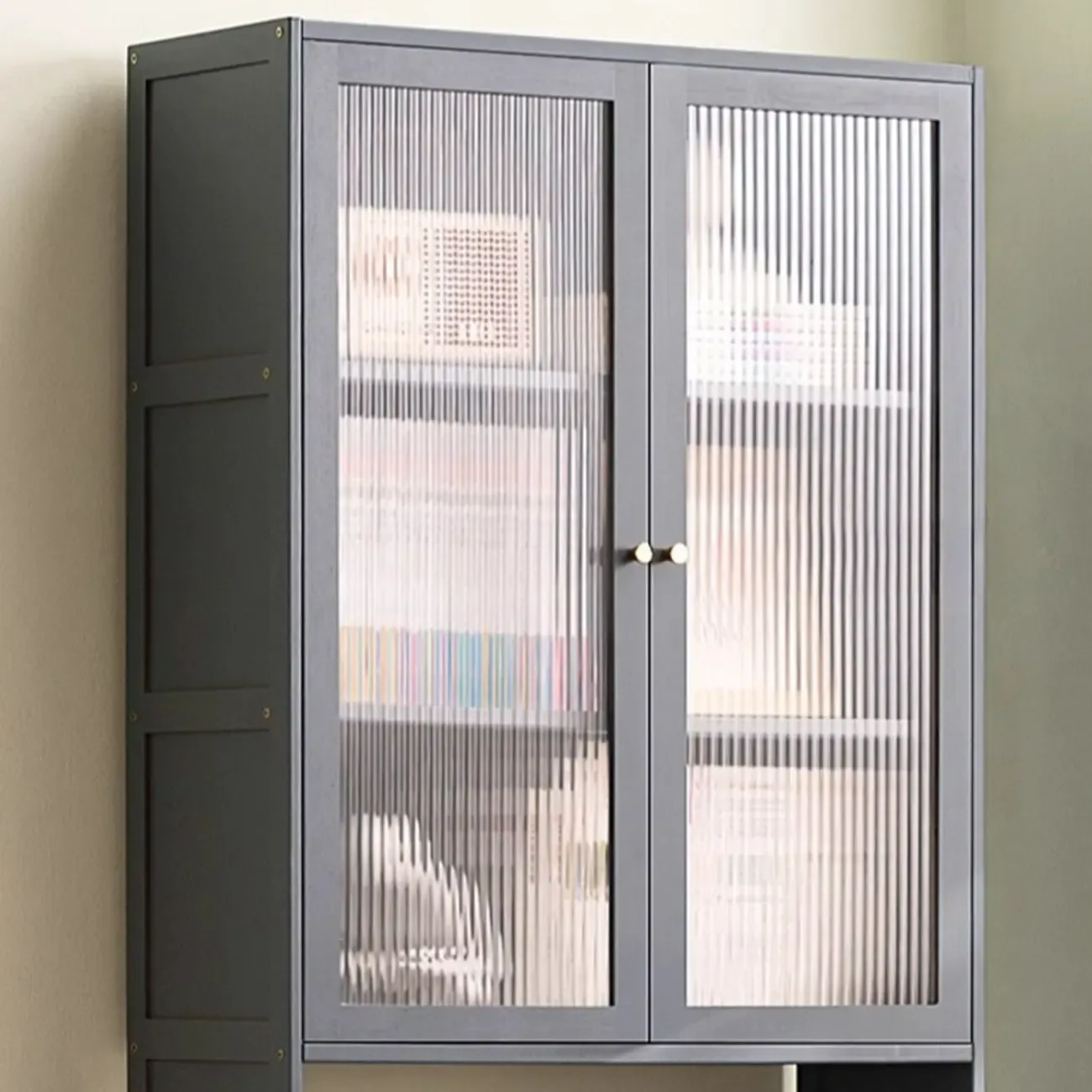 Grey Shelf Organizer with 2 Drawers and Synthetic Door Image - 5