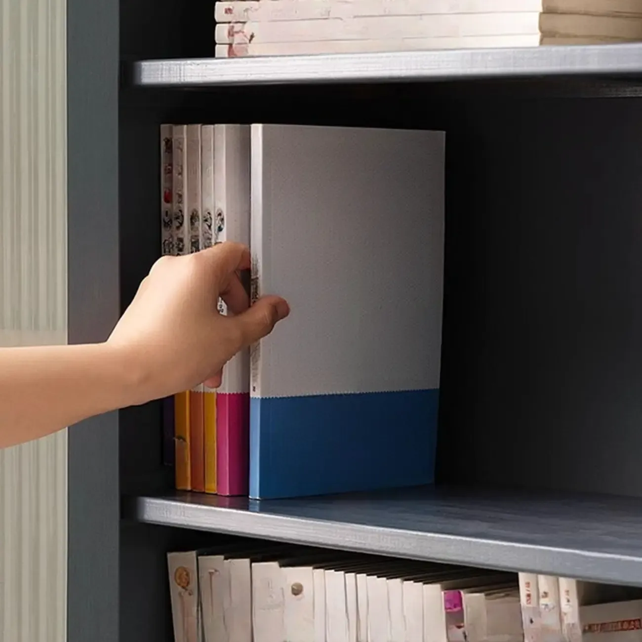 Grey Shelf Organizer with 2 Drawers and Synthetic Door Image - 6