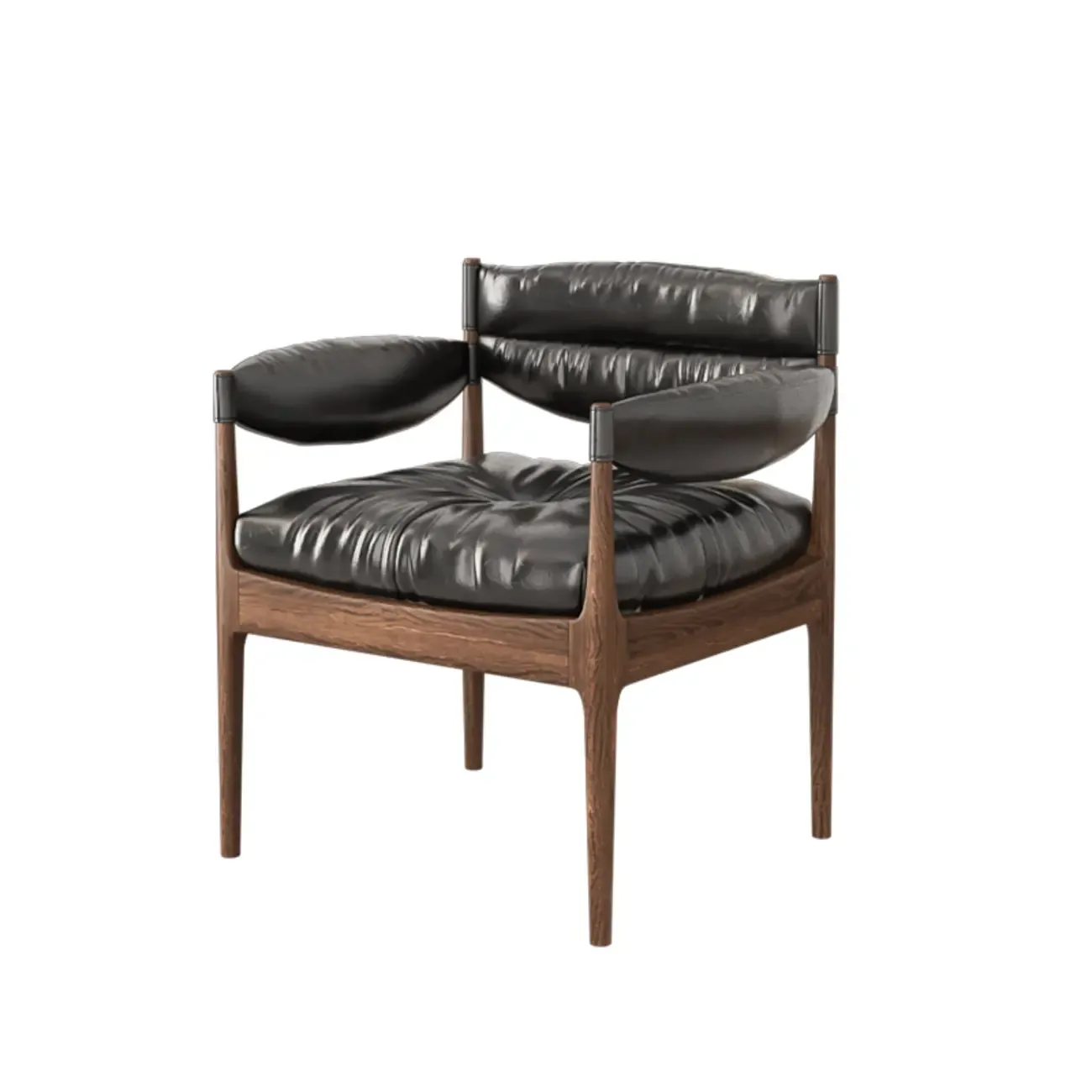 Modern Oiled Leather Mid-Back Accent Chair with Arms Image - 1