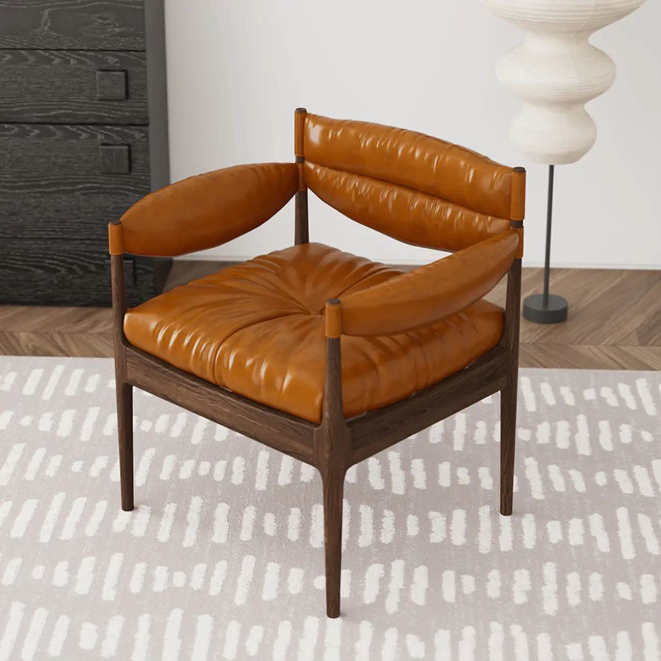 Modern Oiled Leather Mid-Back Accent Chair with Arms Image - 3 | homeyfad