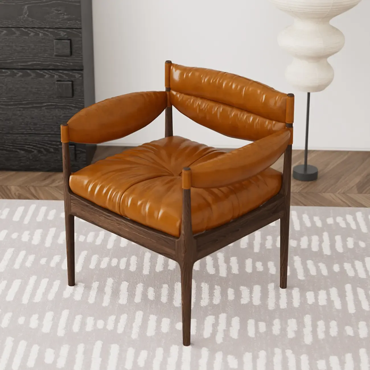 Modern Oiled Leather Mid-Back Accent Chair with Arms Image - 3