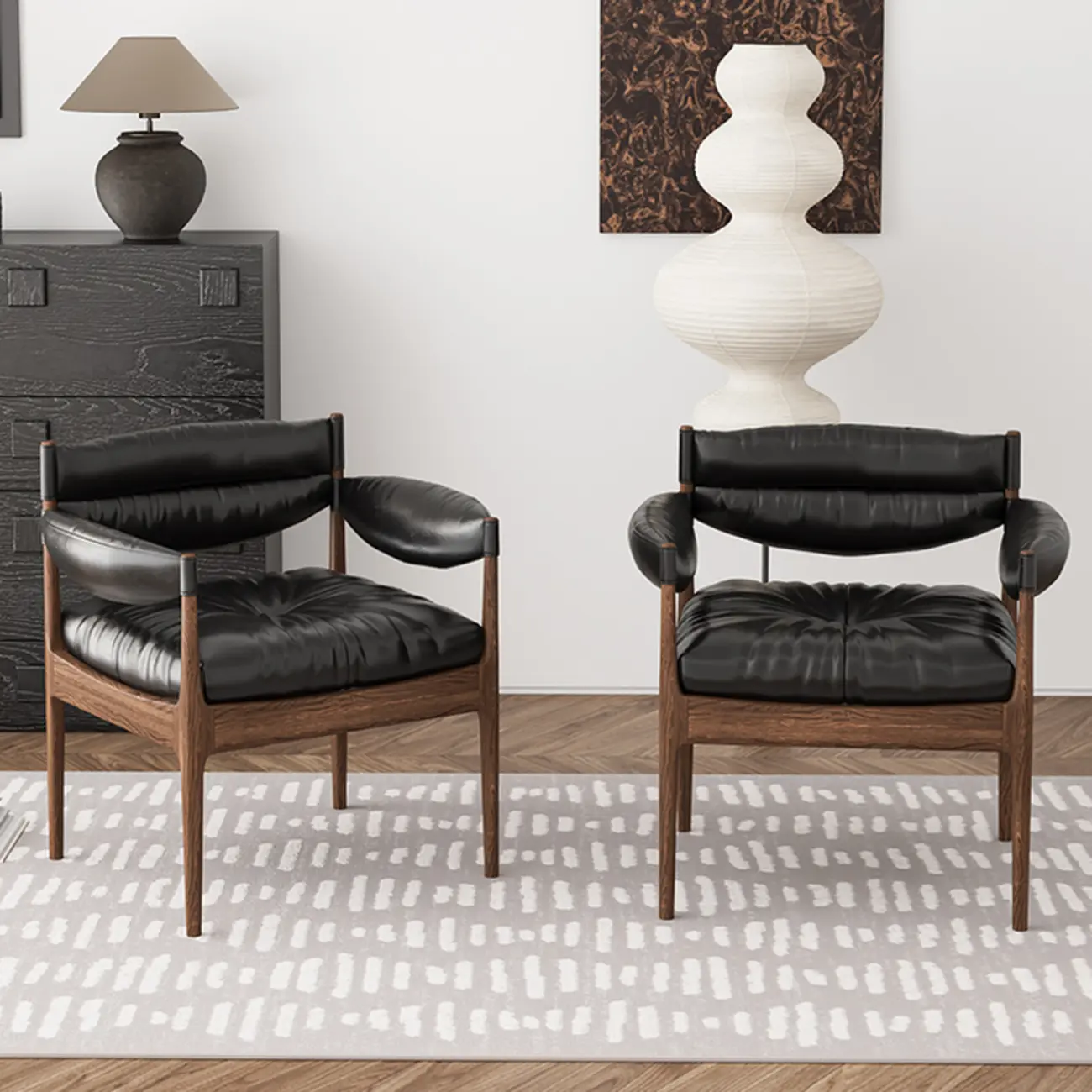 Modern Oiled Leather Mid-Back Accent Chair with Arms Image - 1 | homeyfad