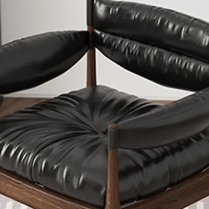 Modern Oiled Leather Mid-Back Accent Chair with Arms Image - 5